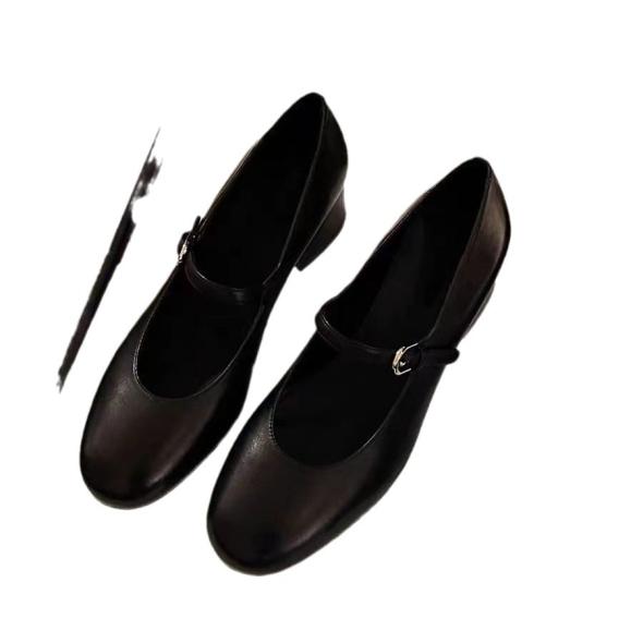 Wide Fit Black Leather-Look Mary Jane Shoes  |  Womens Heels Heels Heels