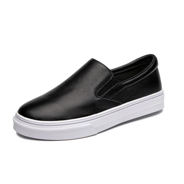 Wide Fit Black Leather-Look Slip On Plimsole Trainers  |  Womens Trainers Shoes Trainers