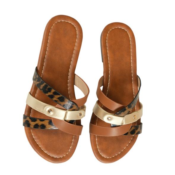 Wide Fit Black Leopard Print Sliders  |  Womens Sandals Sandals Sandals