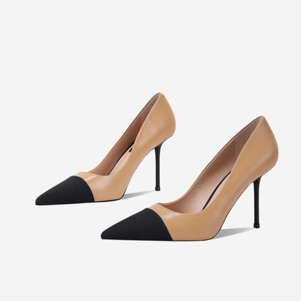 Wide Fit Camel Toe Cap Heeled Court Shoes  |  Womens Heels Heels Heels