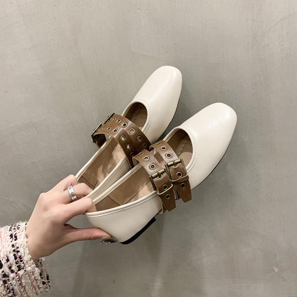 Wide Fit Off White Stud Strap Shoes  |  Womens Flats Flats Flats