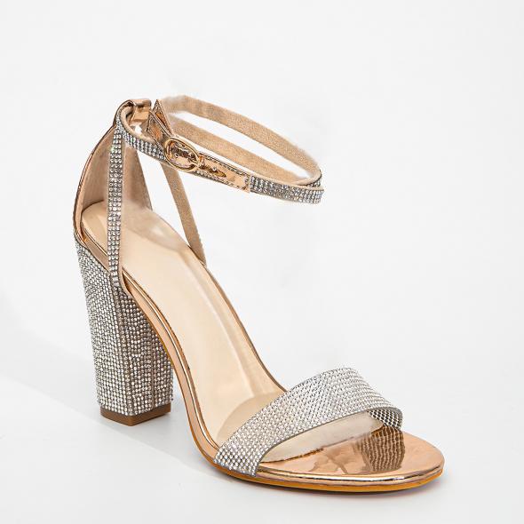 Wide Fit Silver Diamanté 2 Part Block Heel Sandals  |  Womens Heels Heels Heels