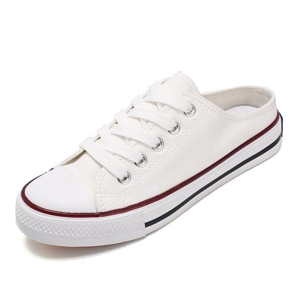 Wide Fit White Canvas Lace Up Trainers  |  Womens Trainers Shoes Trainers