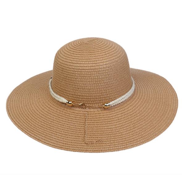 Tan Straw Effect Embellished Fedora Hat  |  Womens Hats Accessories Hats