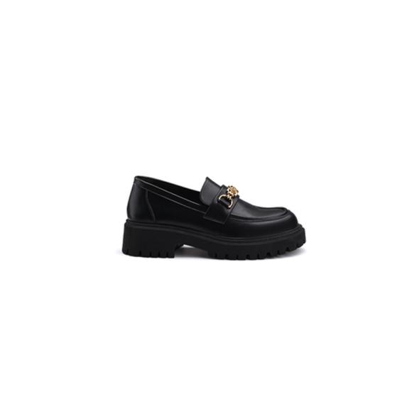 Black Leather Chain Chunky Loafers  |  Womens Loafers Loafers Loafers