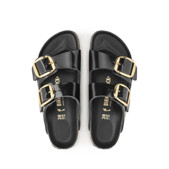 Black Leather-Look Buckle Footbed Sliders  |  Womens Sandals