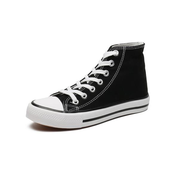 Wide Fit Black Canvas High Top Lace Up Trainers  |  Womens Trainers Shoes Trainers